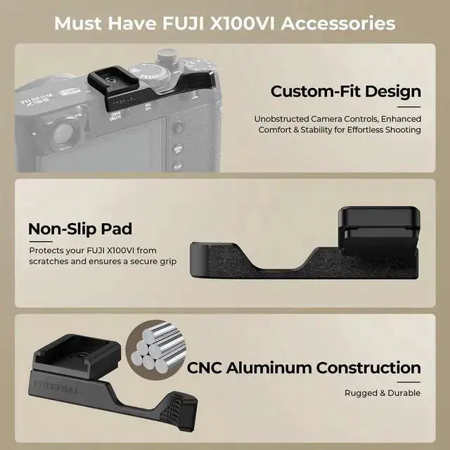 Alt view image 3 of 5 - WISDUM Freewell Thumb Grip with Cold Shoe Mount for X100VI Camera, Black