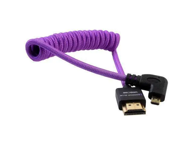 Alt view image 4 of 4 - WISDUM Kondor Blue 12-24" Gerald Undone Limited Edition Full HDMI to Right Angle Micro-HDMI Coiled Cable for R5 & R6 Cameras, Purple