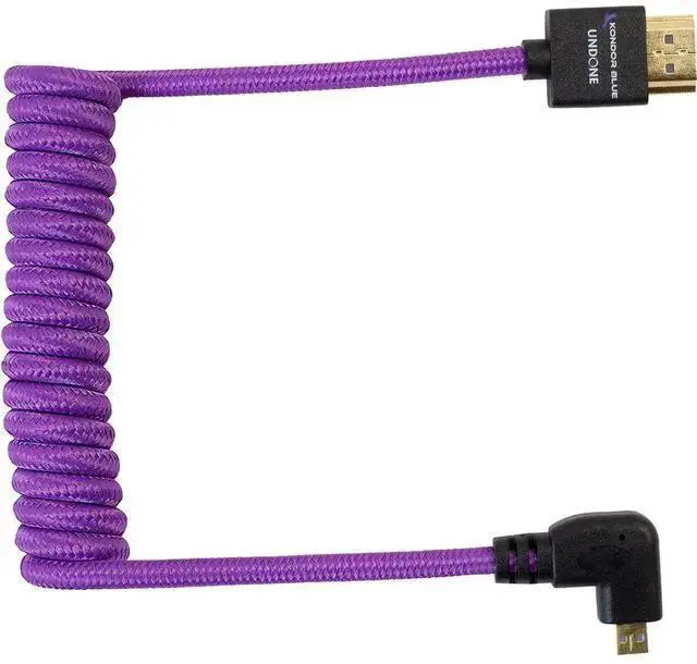 Alt view image 3 of 4 - WISDUM Kondor Blue 12-24" Gerald Undone Limited Edition Full HDMI to Right Angle Micro-HDMI Coiled Cable for R5 & R6 Cameras, Purple