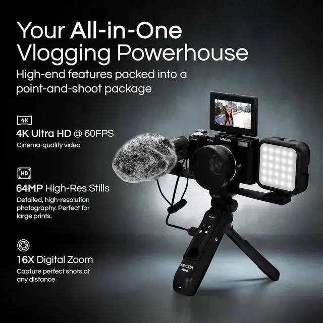 Alt view image 5 of 7 - WISDUM Minolta MND60V 64 MP Autofocus / 4K60FPS Ultra HD VLOG Camera Kit