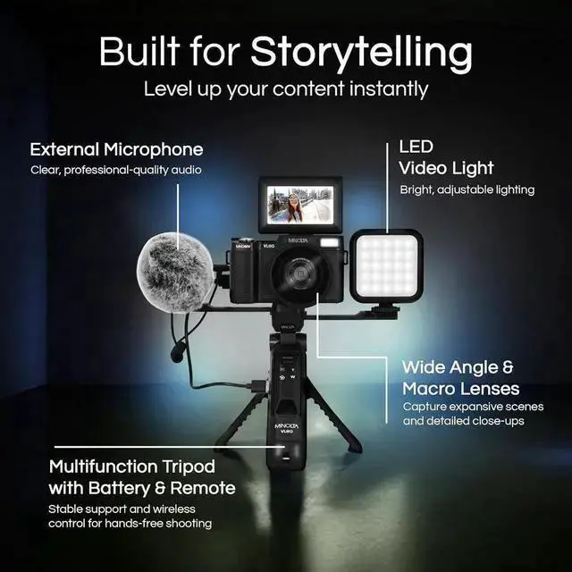 Alt view image 6 of 7 - WISDUM Minolta MND60V 64 MP Autofocus / 4K60FPS Ultra HD VLOG Camera Kit