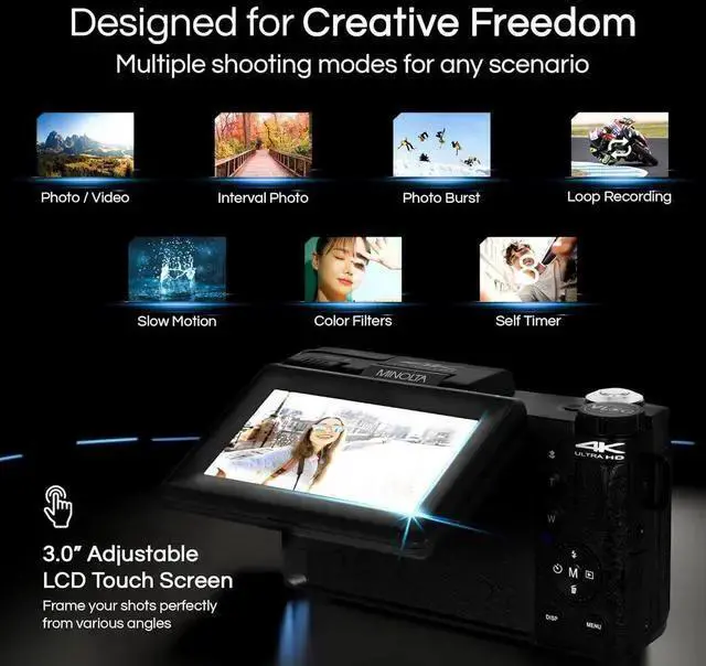 Alt view image 7 of 7 - WISDUM Minolta MND60V 64 MP Autofocus / 4K60FPS Ultra HD VLOG Camera Kit