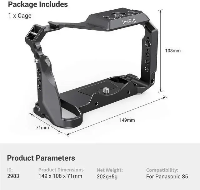 Alt view image 6 of 7 - WISDUM SmallRig S5 S5D Cage Kit for LUMIX S5 S5D Camera, Aluminum Alloy Camera Cage with NATO Rail and Cold Shoe Mount for Microphone and Light 2983