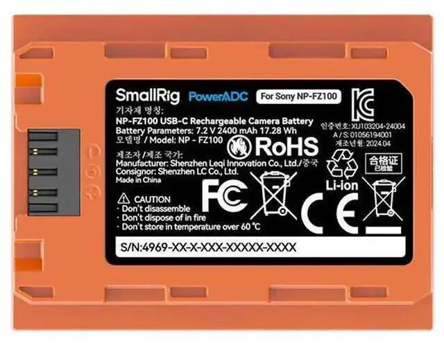 Alt view image 6 of 7 - WISDUM SmallRig USB-C Rechargeable Camera Battery for NP-FZ100 (Orange) 4969