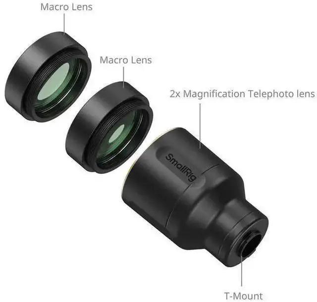 Alt view image 3 of 5 - WISDUM SmallRig 2x Magnification Telephoto and Dual Macro Lens Kit for Phone, T-Mount, Black