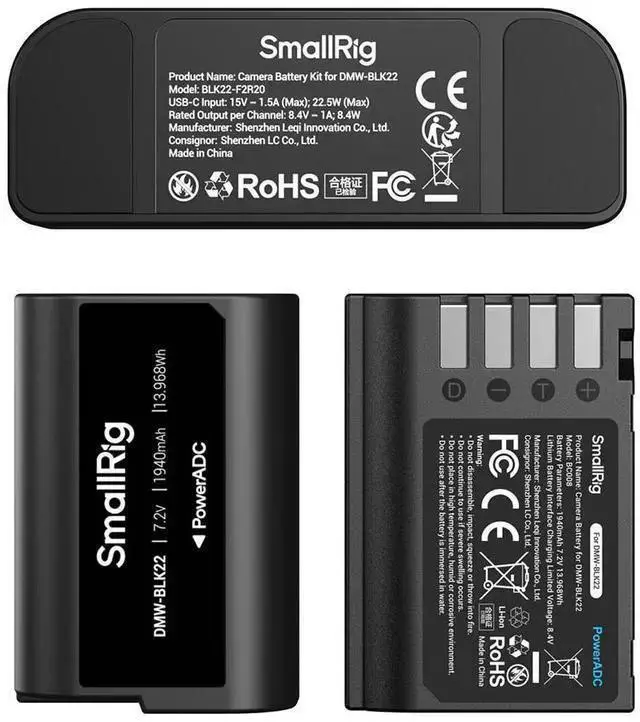 Alt view image 6 of 7 - WISDUM SmallRig 2x DMW-BLK22 14Wh 7.2V 1940mAh Camera Battery with Dual Charger, Black