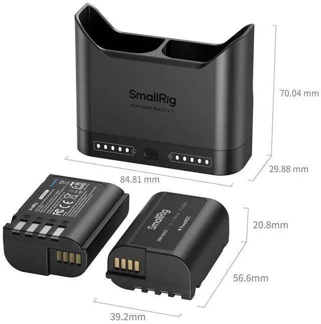 Alt view image 7 of 7 - WISDUM SmallRig 2x DMW-BLK22 14Wh 7.2V 1940mAh Camera Battery with Dual Charger, Black