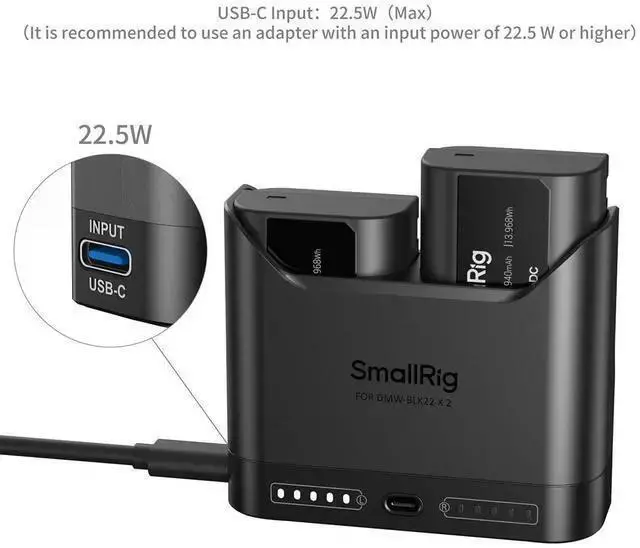Alt view image 3 of 7 - WISDUM SmallRig 2x DMW-BLK22 14Wh 7.2V 1940mAh Camera Battery with Dual Charger, Black