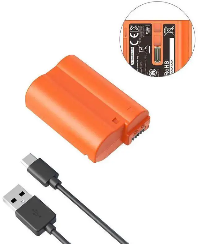 Alt view image 2 of 7 - WISDUM SmallRig EN-EL15c 17.28Wh 7.2V 2400mAh USB-C Rechargeable Camera Battery, Orange
