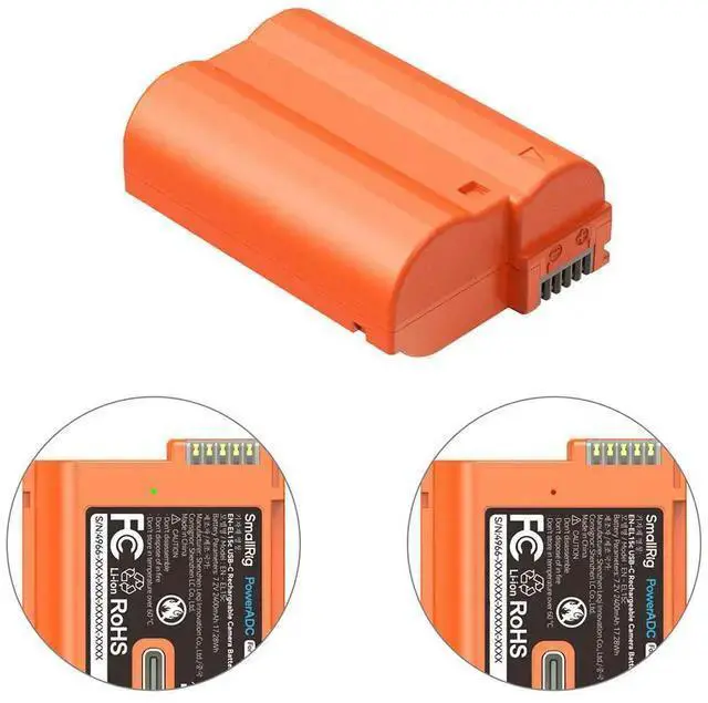 Alt view image 6 of 7 - WISDUM SmallRig EN-EL15c 17.28Wh 7.2V 2400mAh USB-C Rechargeable Camera Battery, Orange