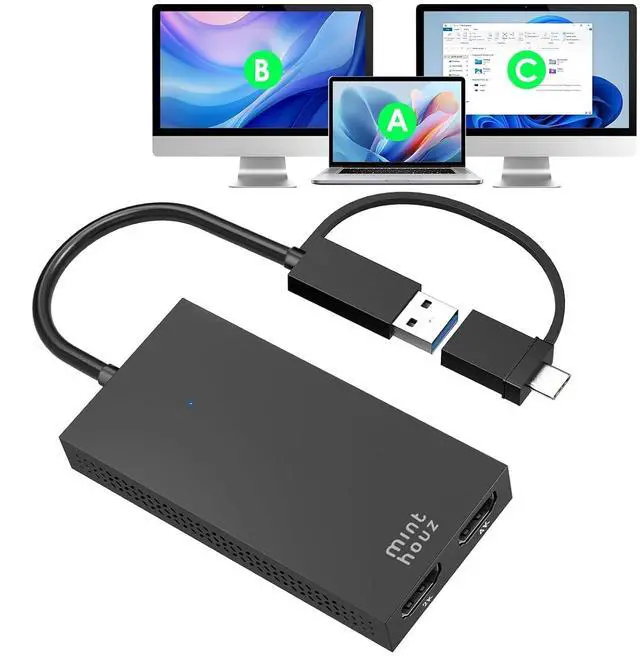 Main image of HDMI Splitter for Dual Monitors, Universal Video Graphics Adapter for Thunderbolt 5/4/3, USB 4, USB-A/C, Mac and Windows, USB-C to 4K@30Hz &1080p@60Hz HDMI Extender for Windows & MacBook