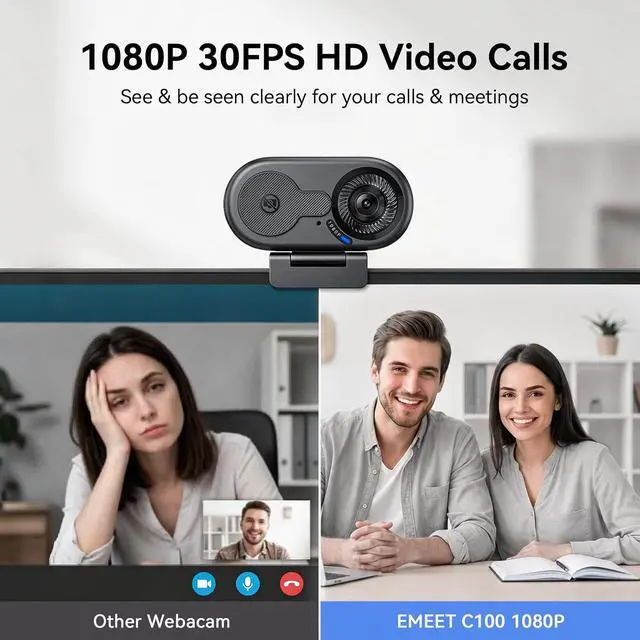 Alt view image 2 of 7 - C100 1080P Webcam for PC, Built-in Mic, Rotating Privacy Cover, Portable Metal Clip, Computer Camera for Home Office, Meetings, Learning, Streaming, External Webcam for Desktop, Laptop, PC USB-A