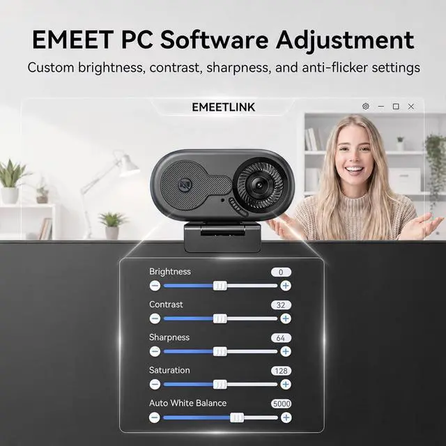 Alt view image 7 of 7 - C100 1080P Webcam for PC, Built-in Mic, Rotating Privacy Cover, Portable Metal Clip, Computer Camera for Home Office, Meetings, Learning, Streaming, External Webcam for Desktop, Laptop, PC USB-A