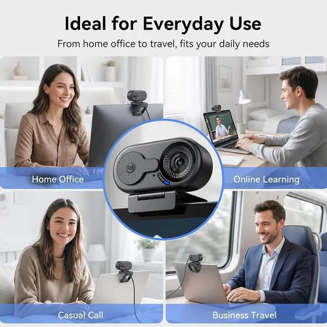 Alt view image 6 of 7 - C100 1080P Webcam for PC, Built-in Mic, Rotating Privacy Cover, Portable Metal Clip, Computer Camera for Home Office, Meetings, Learning, Streaming, External Webcam for Desktop, Laptop, PC USB-A