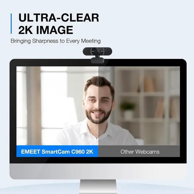 Alt view image 2 of 7 - C960 2K Webcam with Microphone, 2K QHD, 2 Omnidirectional Mics, PDAF Autofocus Streaming Camera with Privacy Cover, Plug&Play USB Webcam for Calls/Conference, Zoom/Skype/YouTube, Laptop/Desktop