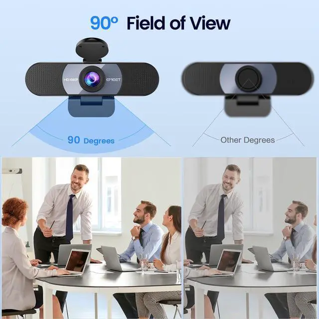 Alt view image 4 of 7 - 1080P Webcam, C960 Web Camera with 2 Noise-Cancelling Microphones & Privacy Cover, 90° FOV Computer Camera, Plug & Play USB Webcam for Calls/Conference, Zoom/Skype/YouTube, Laptop/Desktop, Grey