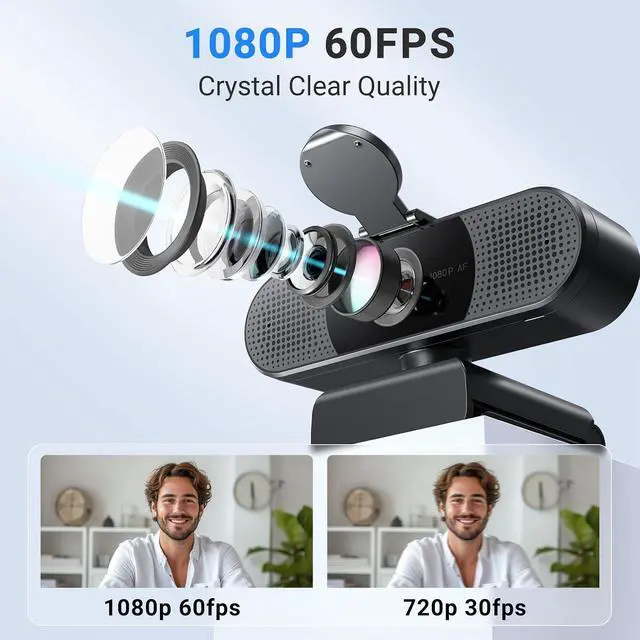 Alt view image 2 of 7 - 2024 Upgraded C960 Webcam for PC, Autofocus, 1080P HD, 73° View Angle, Computer Camera w/Privacy Cover and Microphone, Plug and Play USB Webcam for Video Calling/Zoom/Teams/Google Meet