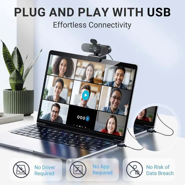 Alt view image 4 of 7 - 2024 Upgraded C960 Webcam for PC, Autofocus, 1080P HD, 73° View Angle, Computer Camera w/Privacy Cover and Microphone, Plug and Play USB Webcam for Video Calling/Zoom/Teams/Google Meet