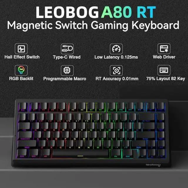 Alt view image 3 of 7 - LEOBOG Hall Effect Keyboard and Mouse Combo, LEOBOG A80 RT Hall Effect Keyboard SC620 Wireless Mouse