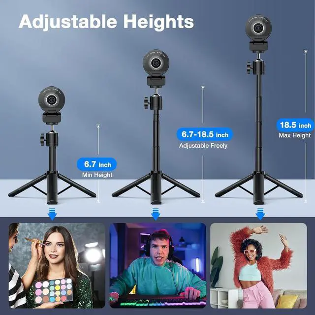 Alt view image 2 of 7 - SmartCam S800-4K Webcam with Tripod for Streaming, Sony 1/2'' Sensor, Supports HDR, PDAF&TOF Dual-autofocus, 1080P@60FPS, Adjustable Heights with 360° Swivel Head, Perfect for Live Streaming