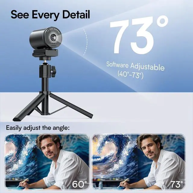Alt view image 7 of 7 - SmartCam S800-4K Webcam with Tripod for Streaming, Sony 1/2'' Sensor, Supports HDR, PDAF&TOF Dual-autofocus, 1080P@60FPS, Adjustable Heights with 360° Swivel Head, Perfect for Live Streaming