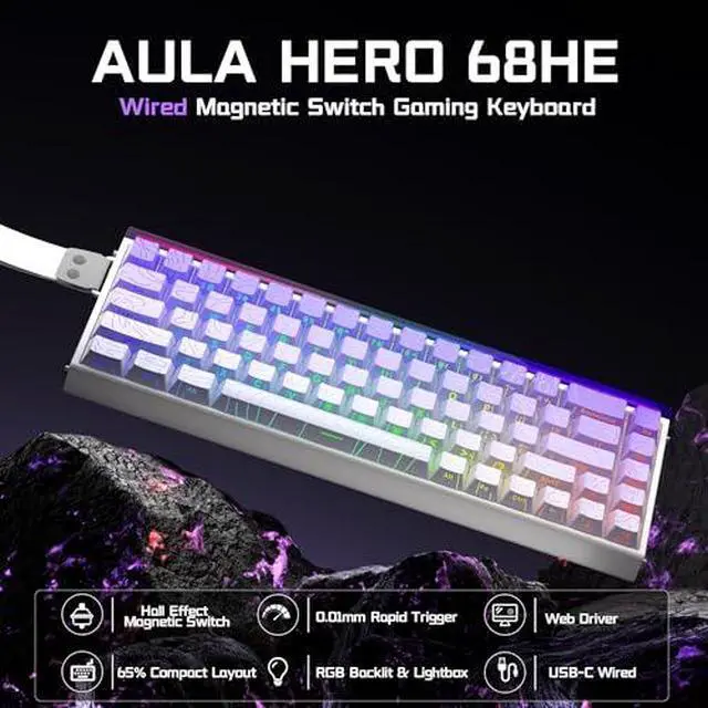 Alt view image 3 of 7 - Aula Hall Effect Keyboard and Mouse Combo, Aula Hero 68 HE Hall Effect Keyboard SC620 Wireless Mouse