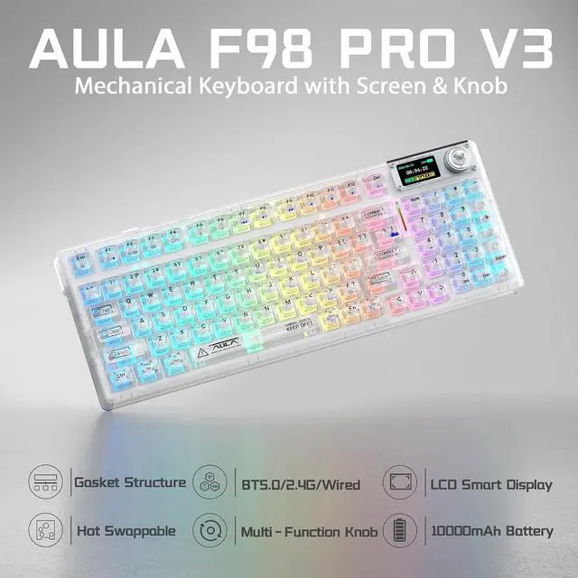 Alt view image 3 of 7 - Aula Wireless Keyboard and Headset Combo, Aula F98Pro Wireless Keyboard G7 Wireless Headset