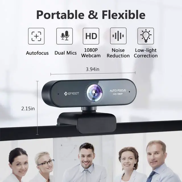 Alt view image 3 of 7 - 1080P Webcam with Microphone, Nova AutoFocus HD Webcam, 96°View Web Camera w/ 2 De-Noise Mics for Laptop/Desktop, Plug & Play USB Streaming Computer Camera for Conference/Calling/Teaching/Gaming