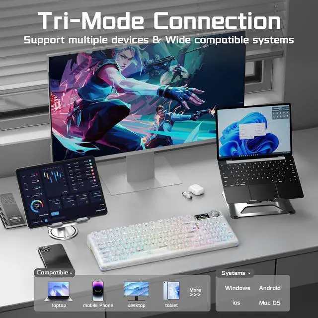 Alt view image 5 of 7 - Aula Wireless Keyboard and Headset Combo, Aula F98Pro Wireless Keyboard G7 Wireless Headset
