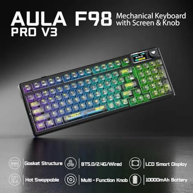 Alt view image 3 of 7 - Aula Wireless Keyboard and Headset Combo, Aula F98Pro Wireless Keyboard G7 Wireless Headset