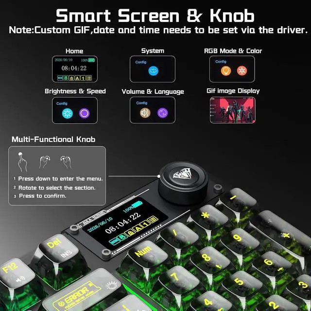 Alt view image 4 of 7 - Aula Wireless Keyboard and Headset Combo, Aula F98Pro Wireless Keyboard G7 Wireless Headset