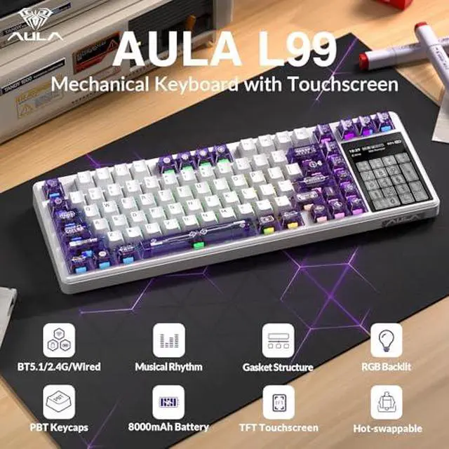 Alt view image 3 of 7 - Aula Wireless Keyboard and Mouse Combo, Aula L99 Wireless Keyboard SC620 Wireless Mouse