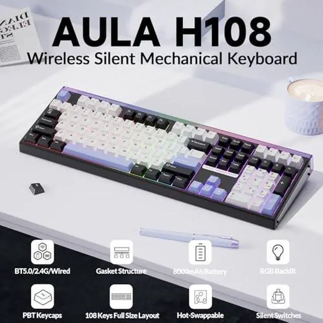 Alt view image 3 of 7 - Aula Wireless Keyboard and Headset Combo, Aula H108 Wireless Keyboard G7 Wireless Headset