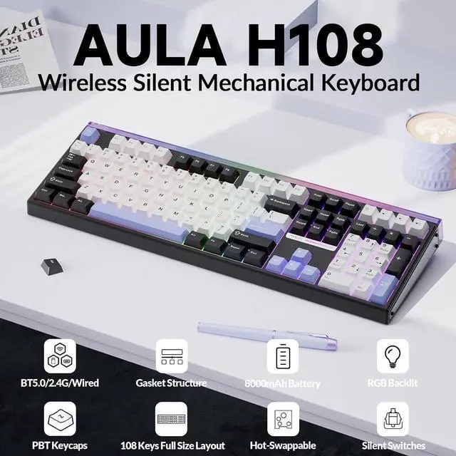 Alt view image 3 of 7 - Aula Wireless Keyboard and Headset Combo, Aula H108 Wireless Keyboard G7 Wireless Headset