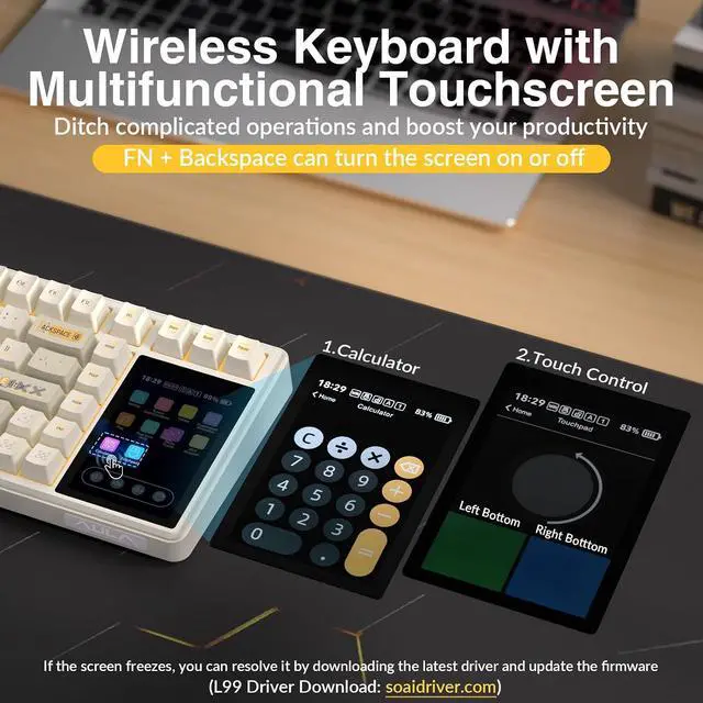 Alt view image 4 of 7 - Aula L99 Wireless Mechanical Gaming Creamy Keyboard with Smart Touch Screen | Tri-Mode Hot Swappable Custom Keyboard,RGB Backlit,PBT Keycap,Gasket Mount Creamy Sounding Keyboards for Office PC,84 Keys