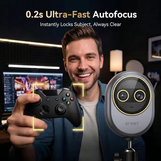 Alt view image 5 of 7 - Piko Dual-Camera 4K Webcam for Streaming, Wide-Angle & Telephoto Cameras, Max 11X Hybrid Zoom, 0.2s Autofocus, Remote Control, 3 Mics, Panda Privacy Cover, USB C-C&C-A, for Streaming/Work/Study