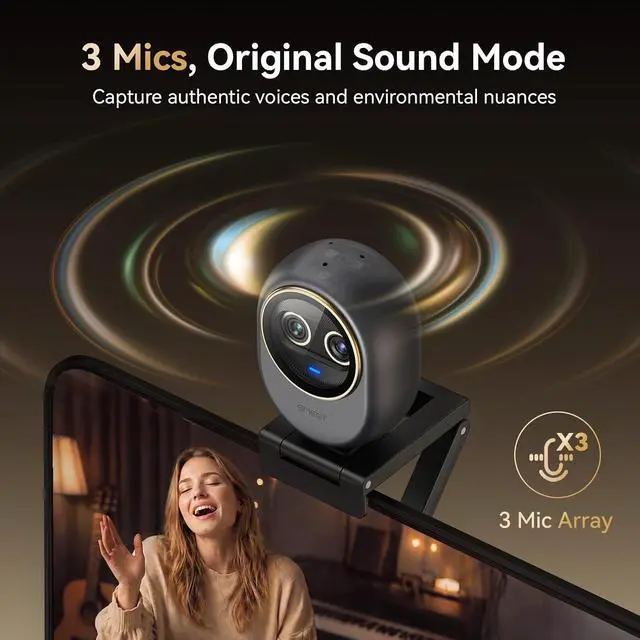 Alt view image 7 of 7 - Piko Dual-Camera 4K Webcam for Streaming, Wide-Angle & Telephoto Cameras, Max 11X Hybrid Zoom, 0.2s Autofocus, Remote Control, 3 Mics, Panda Privacy Cover, USB C-C&C-A, for Streaming/Work/Study