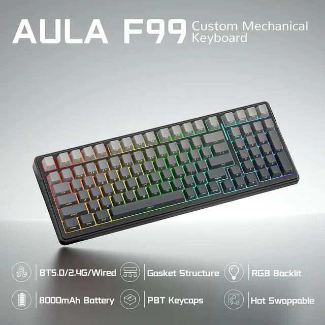 Alt view image 3 of 7 - Aula Wireless Keyboard and Mouse Combo, Aula F99 Wireless Keyboard SC620 Wireless Mouse