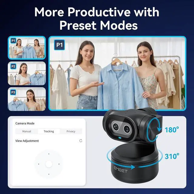 Alt view image 4 of 7 - PIXY Dual-Camera AI-Powered PTZ Camera 2K, AI Tracking, PDAF&AI Autofocus 0.2s, 1/2.55'' Sony Sensor, 3 Mics, Presets, Gesture Control, 2K Webcam for Streaming and OBS/Twitch/Switch 2 Compatible