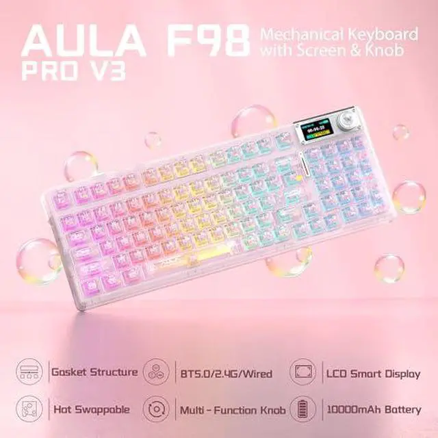 Alt view image 3 of 7 - Aula Wireless Keyboard and Headset Combo, Aula F98Pro Wireless Keyboard G7 Wireless Headset