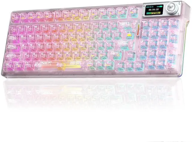 Main image of AULA F98 Pro V3 Wireless Mechanical Keyboard with Screen & Knob,Hot Swappable Pink Gaming Keyboard,Clear Keycap RGB Backlit Gasket Mount Creamy Keyboards with Number Pad for Office PC,10000mAh Battery