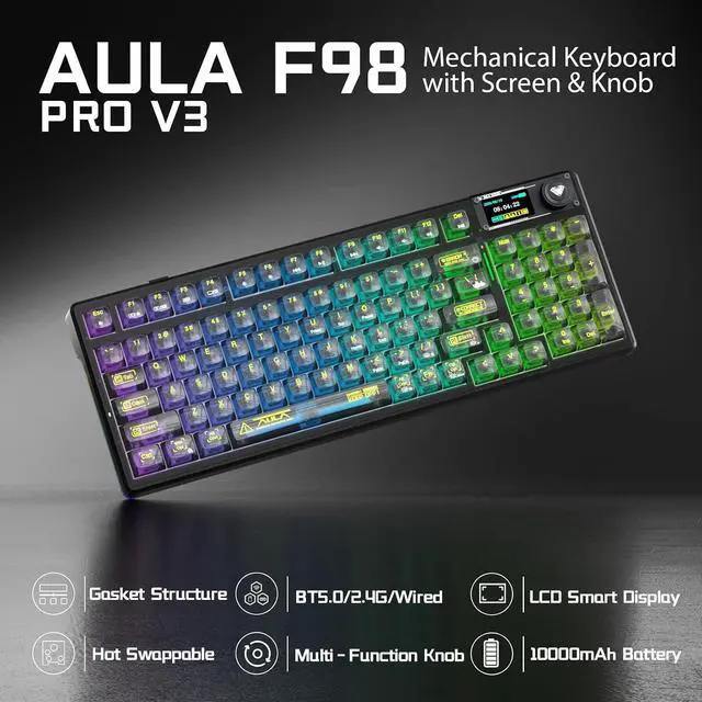 Alt view image 3 of 7 - Aula Wireless Keyboard and Headset Combo, Aula F98Pro Wireless Keyboard G7 Wireless Headset