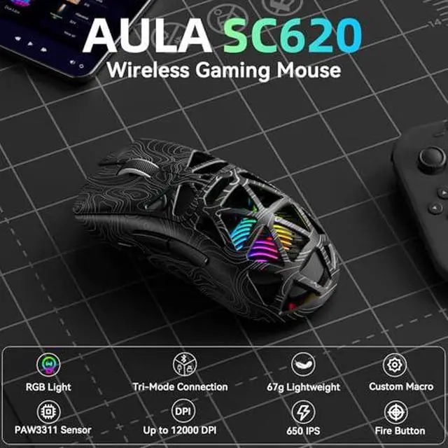 Alt view image 7 of 7 - Aula Hall Effect Keyboard and Mouse Combo, Aula Hero 68 HE Hall Effect Keyboard SC620 Wireless Mouse