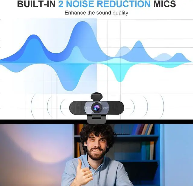 Alt view image 3 of 7 - 1080P HD Webcam C960 Web Camera with Microphone, 90° FOV PC Camera w/2 Noise-canceling Mics & Privacy Cover, Plug & Play USB Webcam for Video Calling, Zoom/Skype/Facetime, PC/Mac/Laptop - Grey