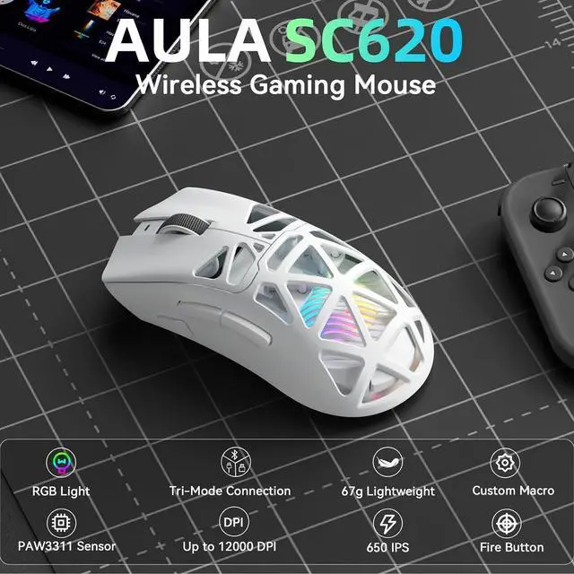 Alt view image 7 of 7 - Aula Wireless Keyboard and Mouse Combo, Aula H108 Wireless Keyboard SC620 Wireless Mouse