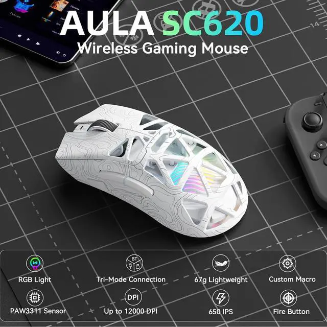 Alt view image 7 of 7 - Aula Wireless Keyboard and Mouse Combo, Aula F98Pro Wireless Keyboard SC620 Wireless Mouse