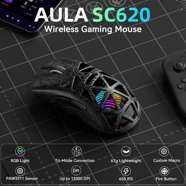 Alt view image 7 of 7 - Aula Hall Effect Keyboard and Mouse Combo, Aula Hero99 Hall Effect Keyboard SC620 Wireless Mouse