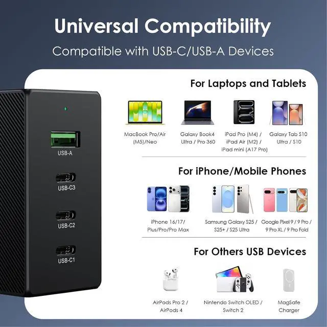 Alt view image 4 of 7 - Phone Charger Fast 130W Charging, Type C Wall Charger Block Universal Travel Charger,USB C Charger Block for iPhone 17/17 Plus/17 Pro Max/16/16 Plus/16 Pro Max/15 Pro Max/iPad Pro