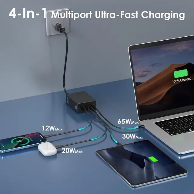 Alt view image 2 of 7 - Phone Charger Fast 130W Charging, 4-Port Fast Charging Power Adapter Universal Travel Charger,USB C Charger Block for iPhone 17/17 Plus/17 Pro Max/16/16 Plus Series