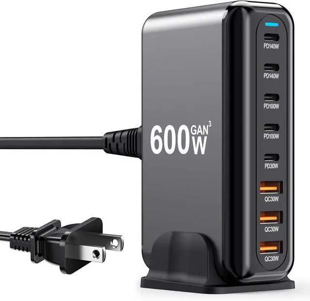 Main image of 600W USB C Charger Block, GaN III 8 Port Fast Charging Station | Charge for Multiple Devices, PD 140W 100W Laptop Charging Station for MacBook,DELL,Steam Deck,iPhone17/16/15/14,Galaxy S25